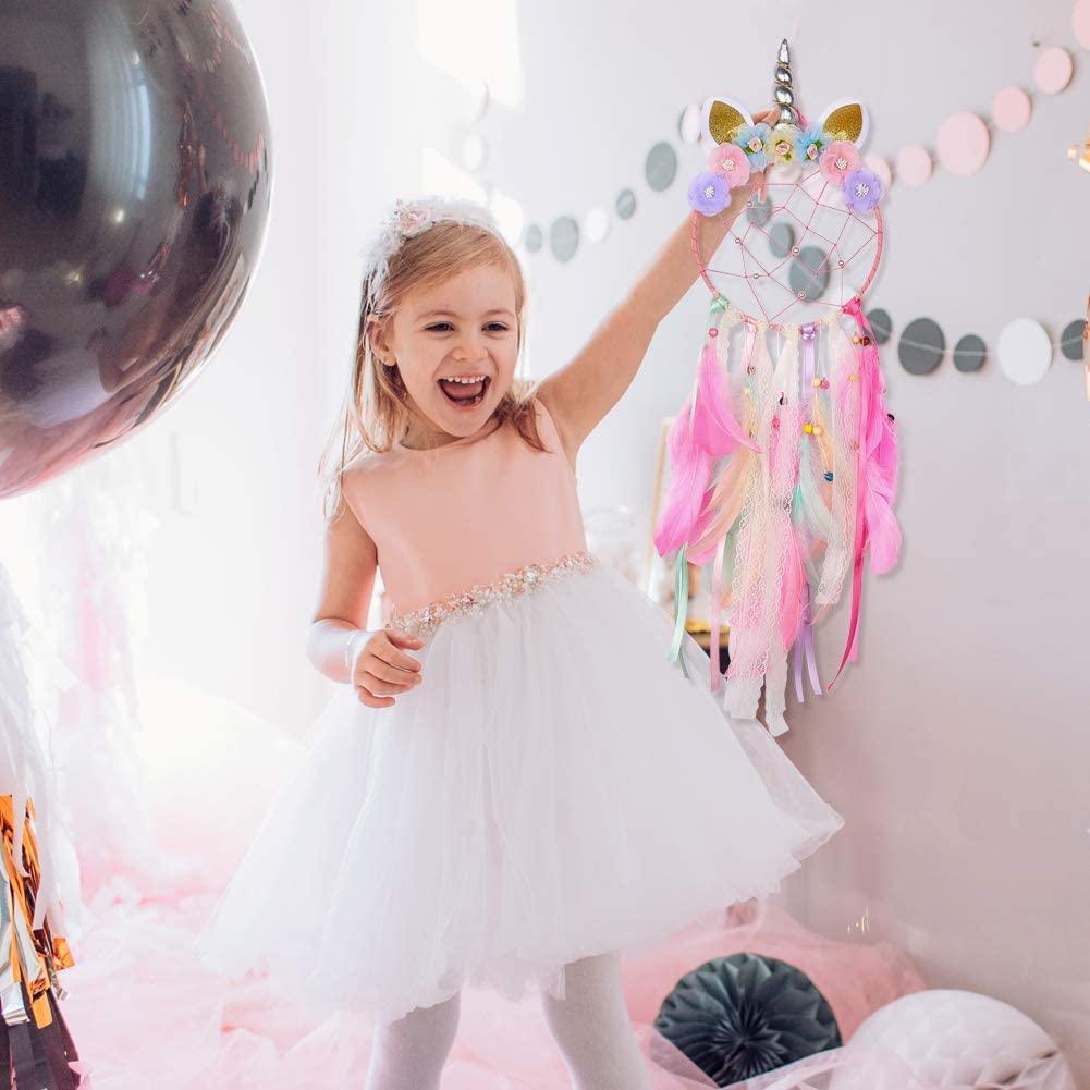 Handmade  Dream Catchers Flower For Kids Unicorn Dream Catcher Ornament  Feather Wall Decor For Girls Bedroom Flower Wall Hanging Decoration Flower Dream Catcher