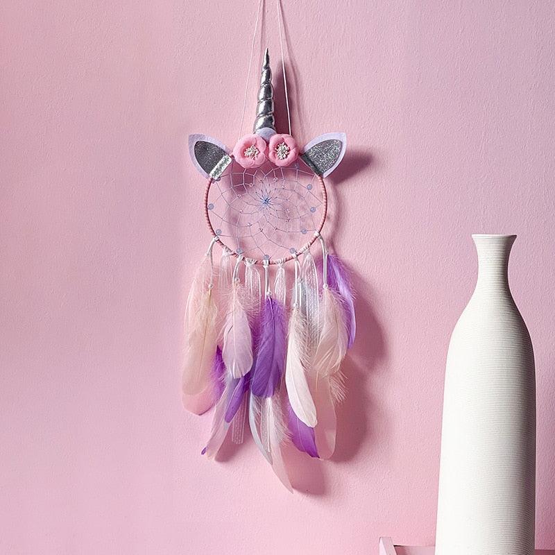 Handmade  Dream Catchers Flower For Kids Unicorn Dream Catcher Ornament  Feather Wall Decor For Girls Bedroom Flower Wall Hanging Decoration Flower Dream Catcher
