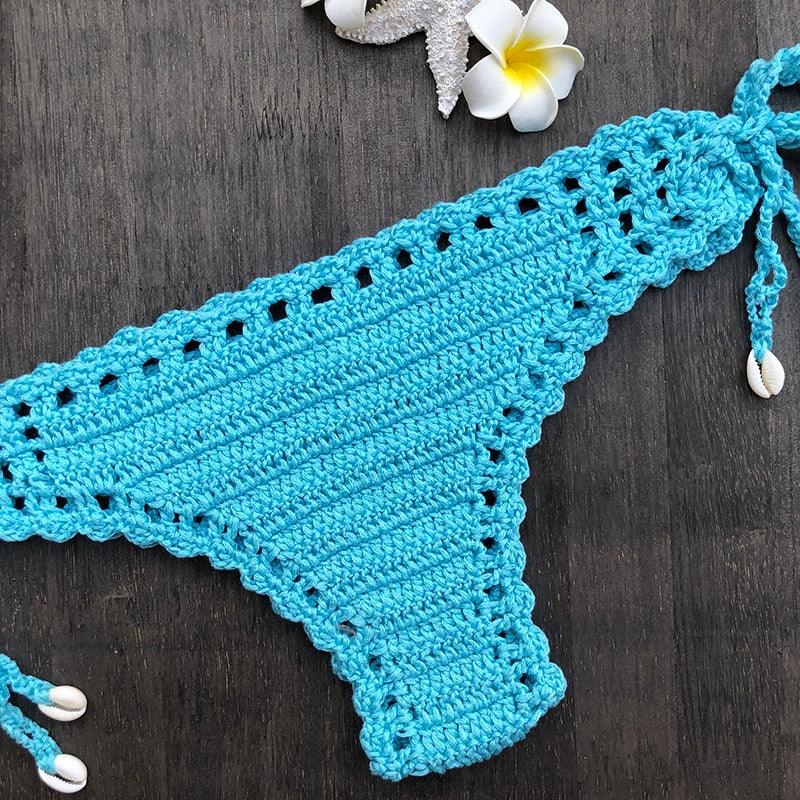 Handmade Vintage Crochet Bikinis Knitted Cotton Swimwear Women's Crochet Swimsuit Two Pieces Bathing Suits Bikini Swimsuit Top Bottom Bandage Modern Women Beachwear For Summer