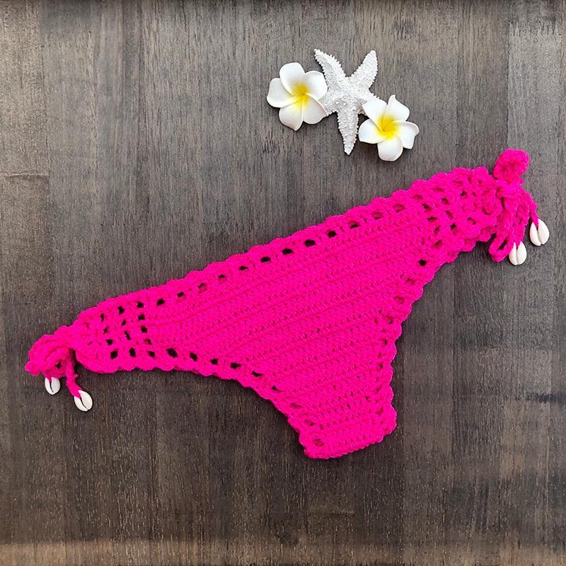 Handmade Vintage Crochet Bikinis Knitted Cotton Swimwear Women's Crochet Swimsuit Two Pieces Bathing Suits Bikini Swimsuit Top Bottom Bandage Modern Women Beachwear For Summer