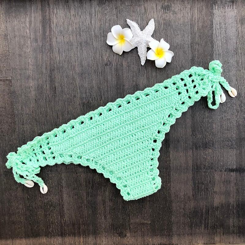 Handmade Vintage Crochet Bikinis Knitted Cotton Swimwear Women's Crochet Swimsuit Two Pieces Bathing Suits Bikini Swimsuit Top Bottom Bandage Modern Women Beachwear For Summer