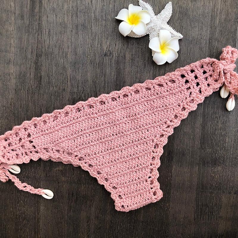 Handmade Vintage Crochet Bikinis Knitted Cotton Swimwear Women's Crochet Swimsuit Two Pieces Bathing Suits Bikini Swimsuit Top Bottom Bandage Modern Women Beachwear For Summer