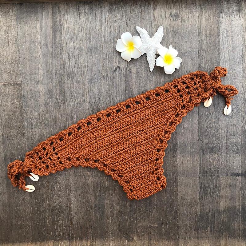Handmade Vintage Crochet Bikinis Knitted Cotton Swimwear Women's Crochet Swimsuit Two Pieces Bathing Suits Bikini Swimsuit Top Bottom Bandage Modern Women Beachwear For Summer