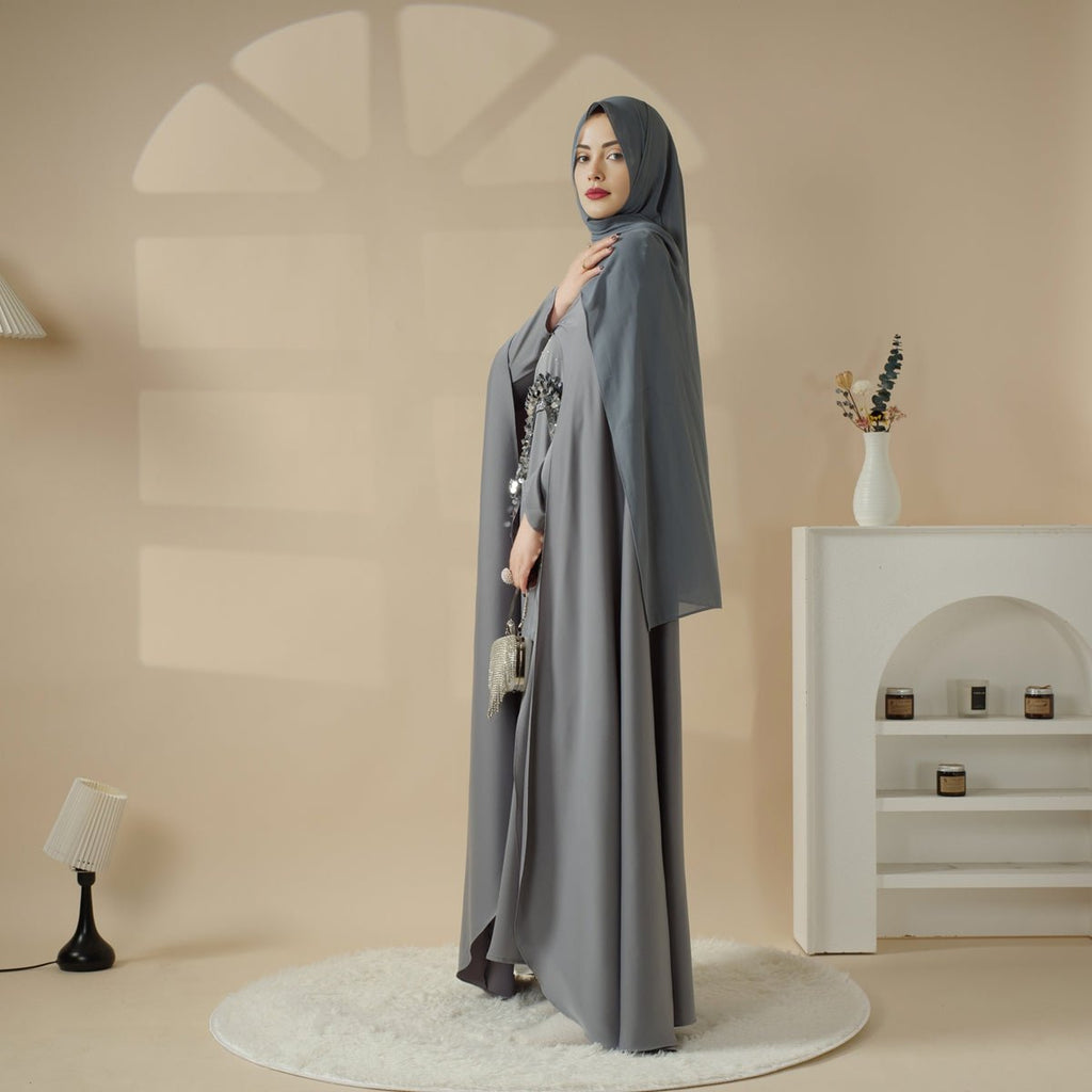 Haute Couture Abaya, Heavy-Crafted 3-Layer Cape Abaya (MA096)
