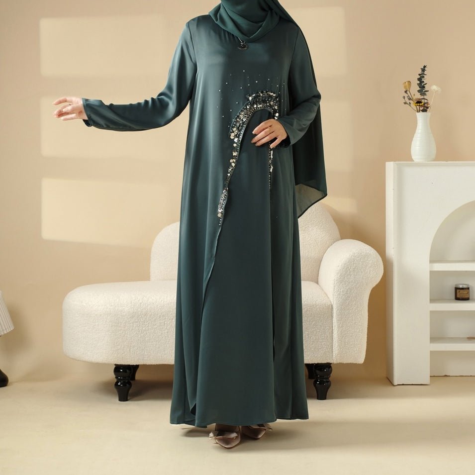 Haute Couture Abaya, Heavy-Crafted 3-Layer Cape Abaya (MA096)