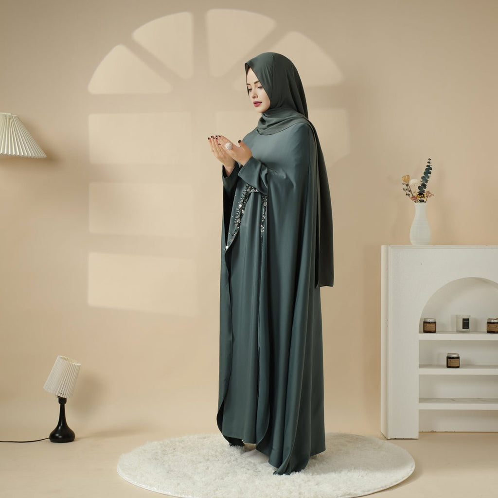 Haute Couture Abaya, Heavy-Crafted 3-Layer Cape Abaya (MA096)