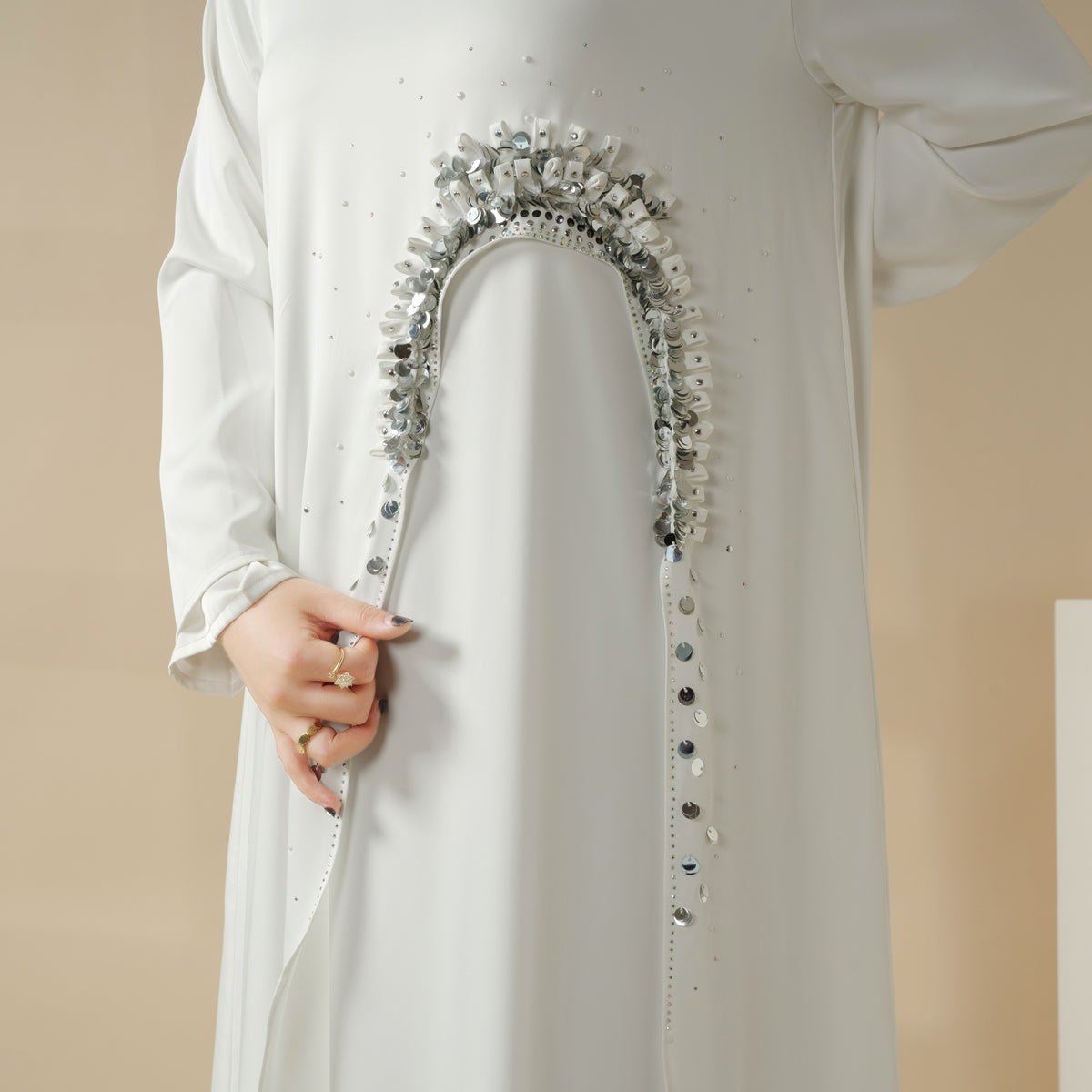 Haute Couture Abaya, Heavy-Crafted 3-Layer Cape Abaya (MA096)