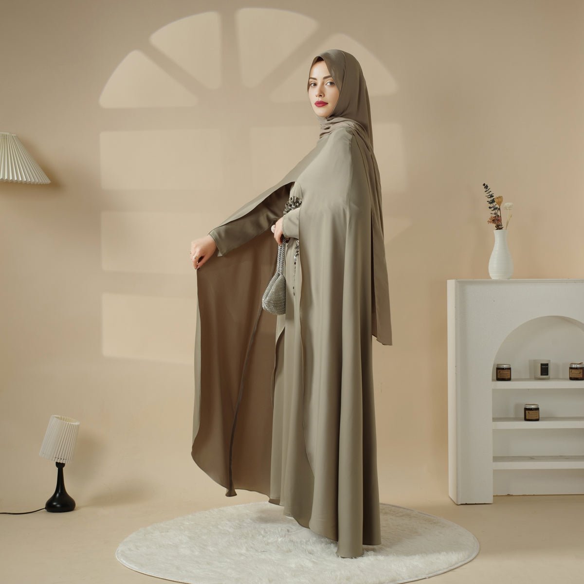 Haute Couture Abaya, Heavy-Crafted 3-Layer Cape Abaya (MA096)