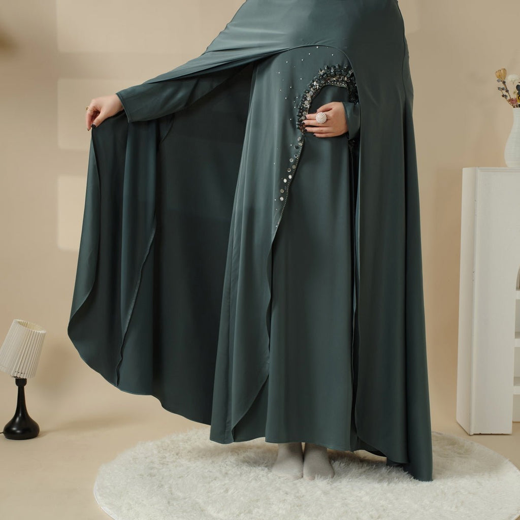 Haute Couture Abaya, Heavy-Crafted 3-Layer Cape Abaya (MA096)
