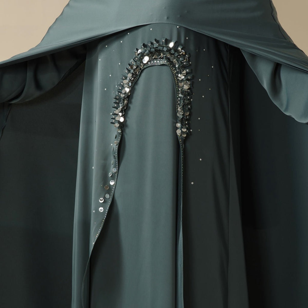 Haute Couture Abaya, Heavy-Crafted 3-Layer Cape Abaya (MA096)