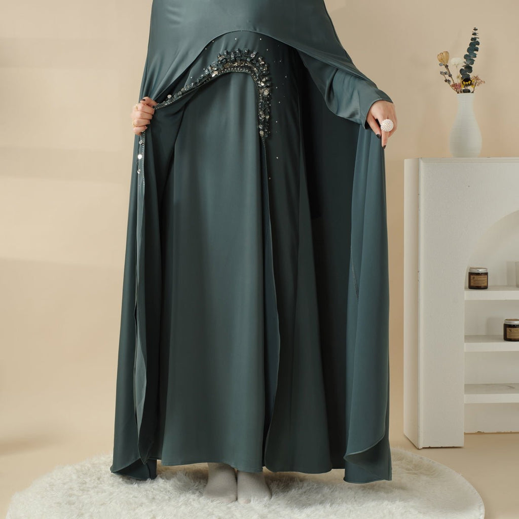Haute Couture Abaya, Heavy-Crafted 3-Layer Cape Abaya (MA096)