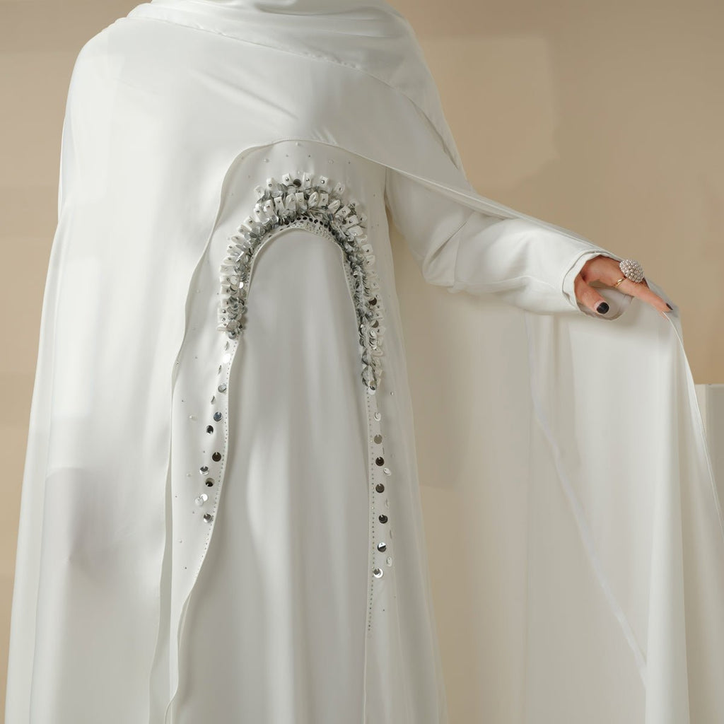 Haute Couture Abaya, Heavy-Crafted 3-Layer Cape Abaya (MA096)
