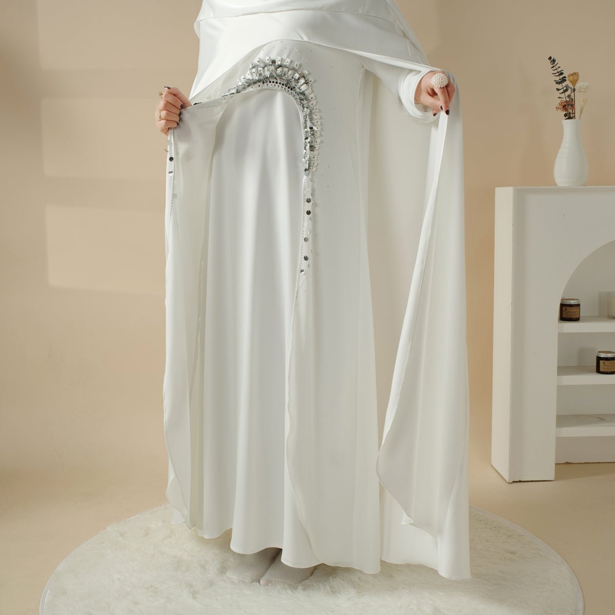Haute Couture Abaya, Heavy-Crafted 3-Layer Cape Abaya (MA096)