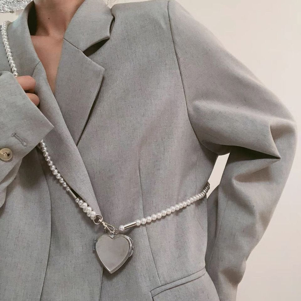 Heart-Locket Pearl Crossbody Belt Mirror Chain (MAC350)