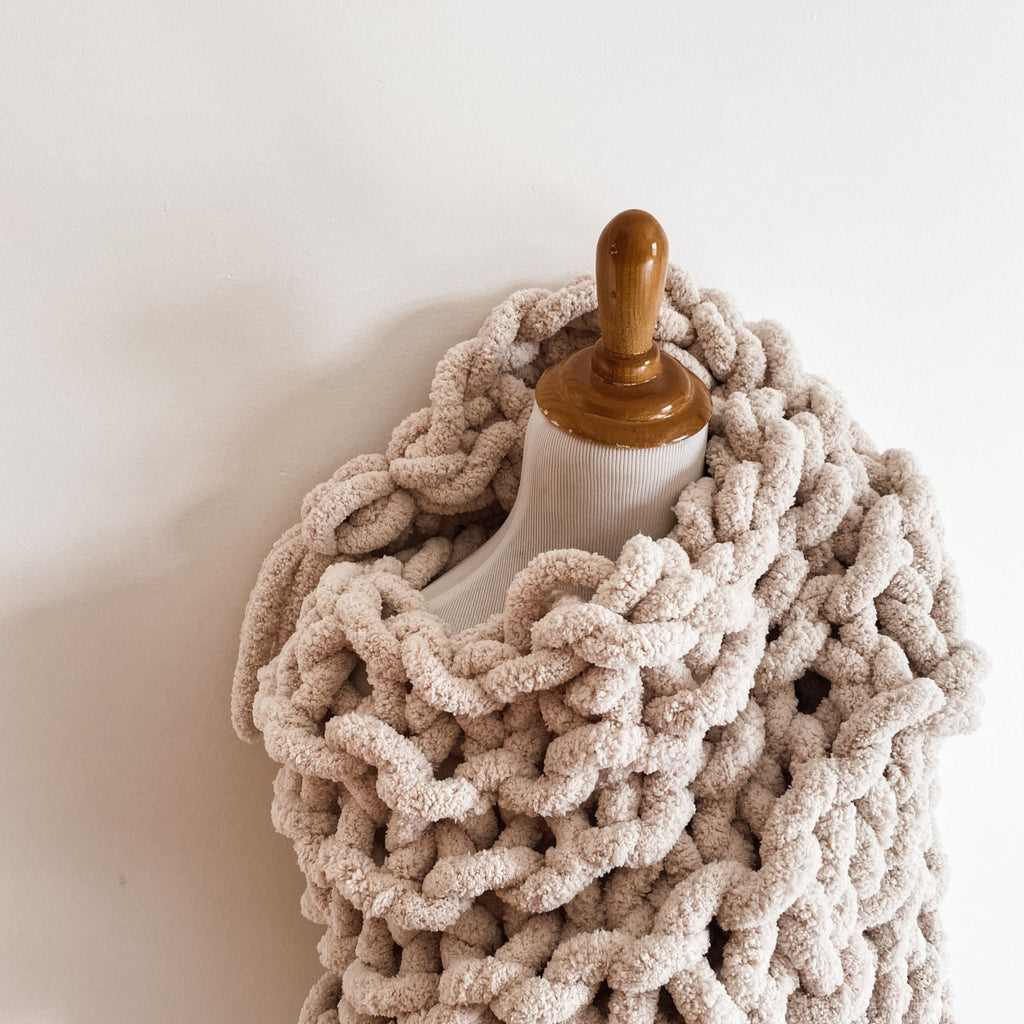 Hickory Tree Arm Knit Shawl Pattern – Easy Beginner Arm Knitting Project