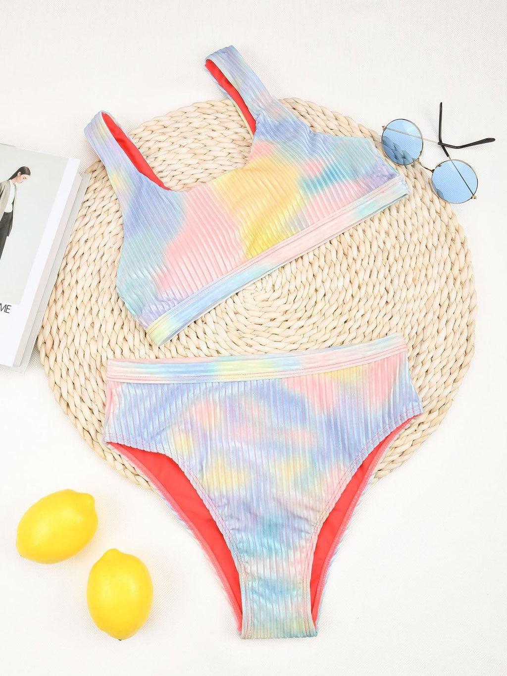 High Waist Bikinis Women Swimsuit Women High Waist Bikini Set Sports Bright Color Swimsuit Scoop Neck Cute Bathing Suit Swimwear Female Push Up Bikini Set Bathing Suit For Women