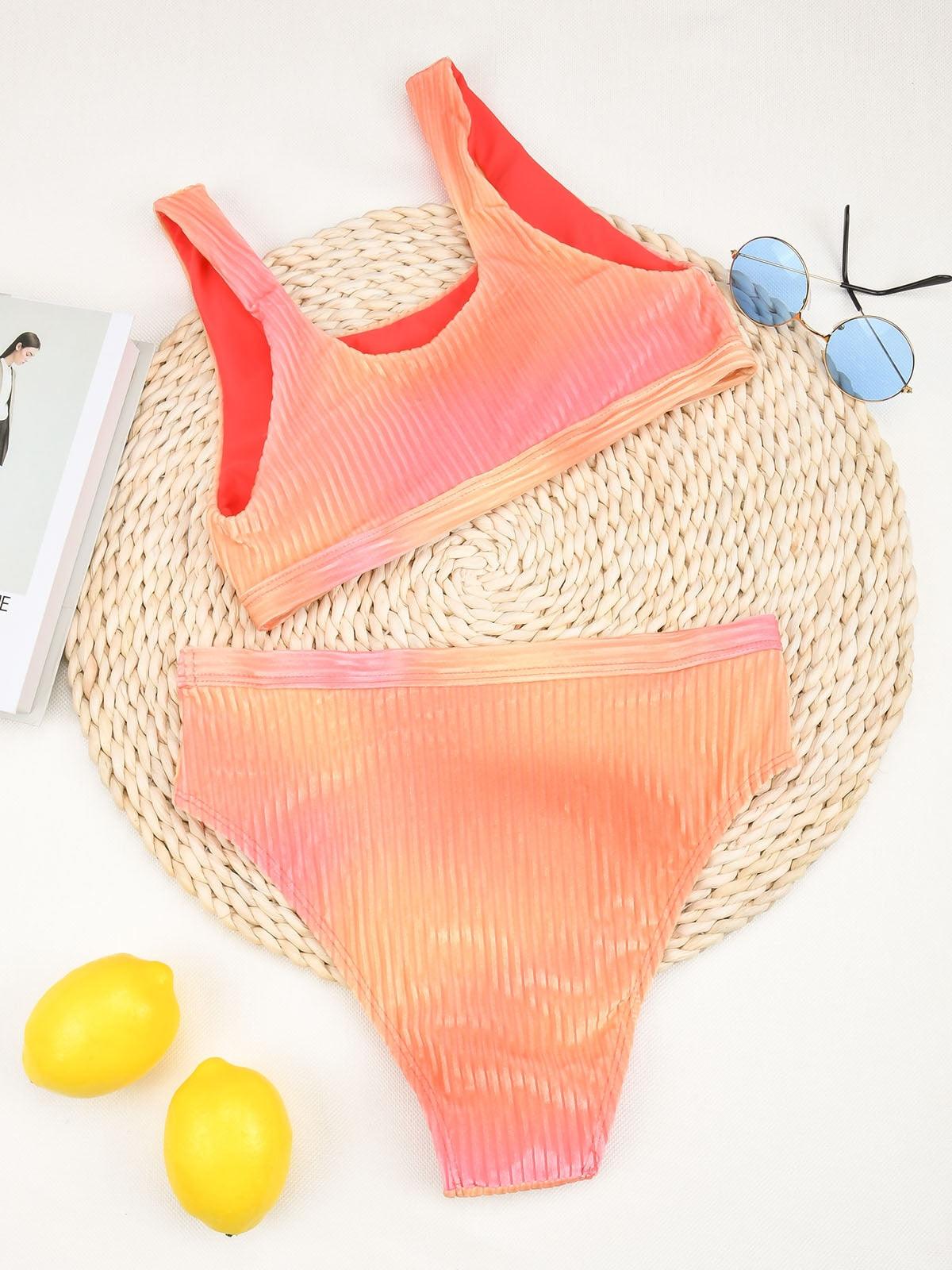 High Waist Bikinis Women Swimsuit Women High Waist Bikini Set Sports Bright Color Swimsuit Scoop Neck Cute Bathing Suit Swimwear Female Push Up Bikini Set Bathing Suit For Women