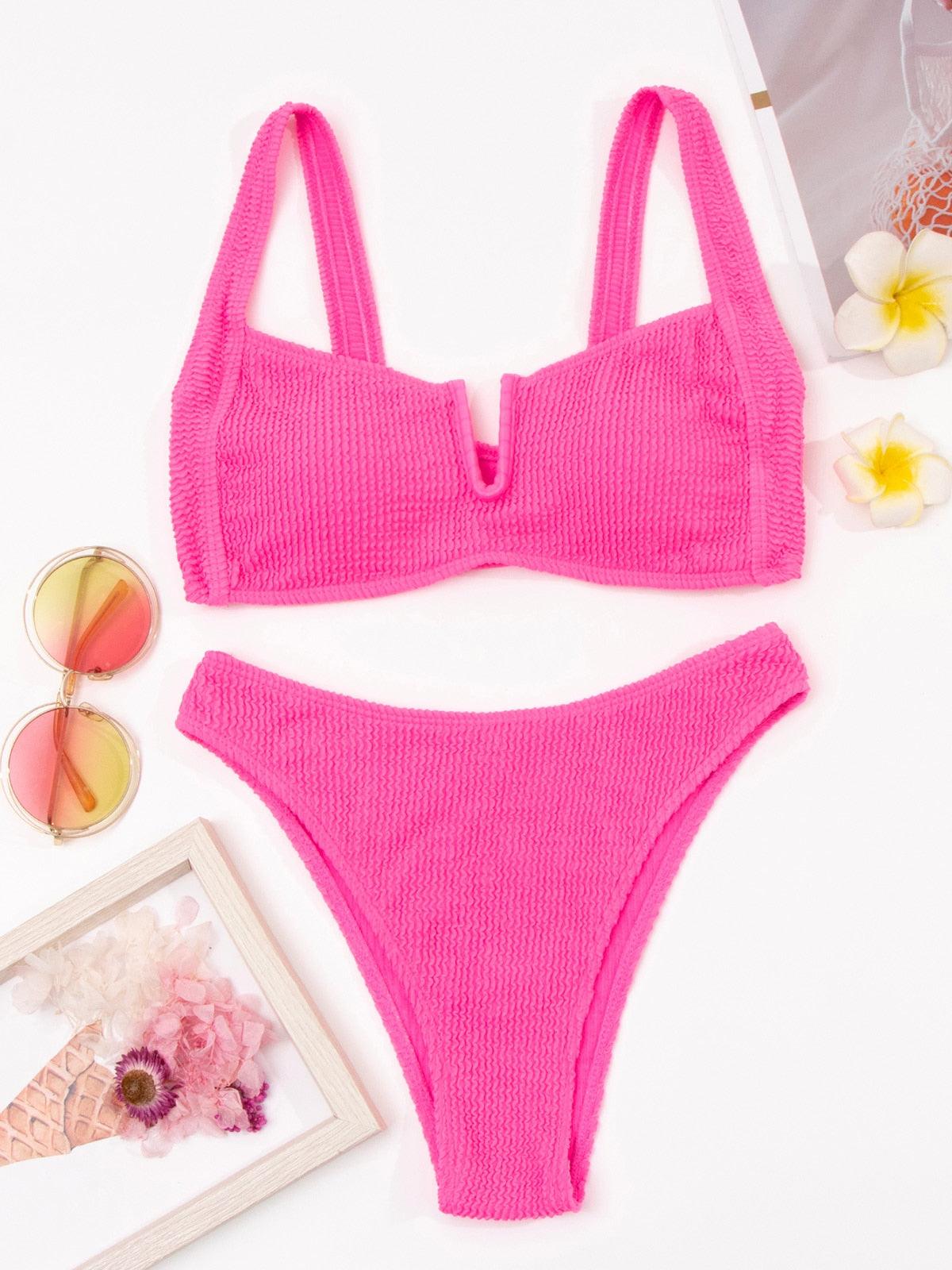 High Waist Bikinis Women Swimsuit Women High Waist Bikini Set Sports Bright Color Swimsuit Scoop Neck Cute Bathing Suit Swimwear Female Push Up Bikini Set Bathing Suit For Women