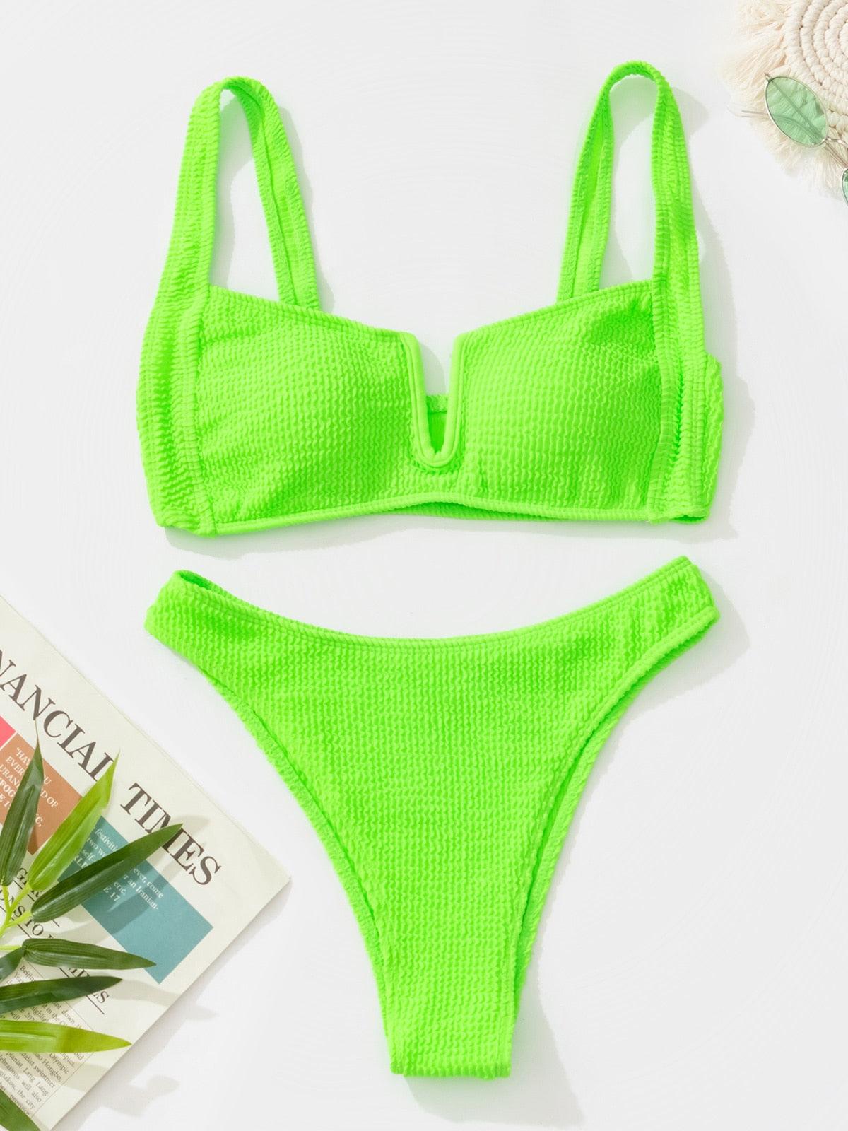High Waist Bikinis Women Swimsuit Women High Waist Bikini Set Sports Bright Color Swimsuit Scoop Neck Cute Bathing Suit Swimwear Female Push Up Bikini Set Bathing Suit For Women