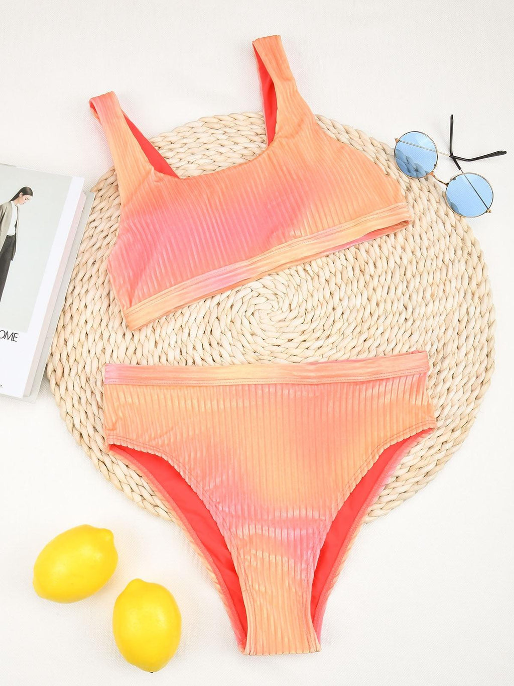 High Waist Bikinis Women Swimsuit Women High Waist Bikini Set Sports Bright Color Swimsuit Scoop Neck Cute Bathing Suit Swimwear Female Push Up Bikini Set Bathing Suit For Women