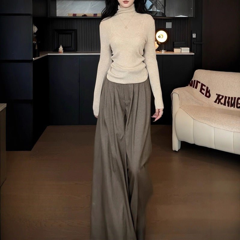 High Waist Wide Leg Trousers | Loose Fit Tailored Palazzo Pants(MS178)
