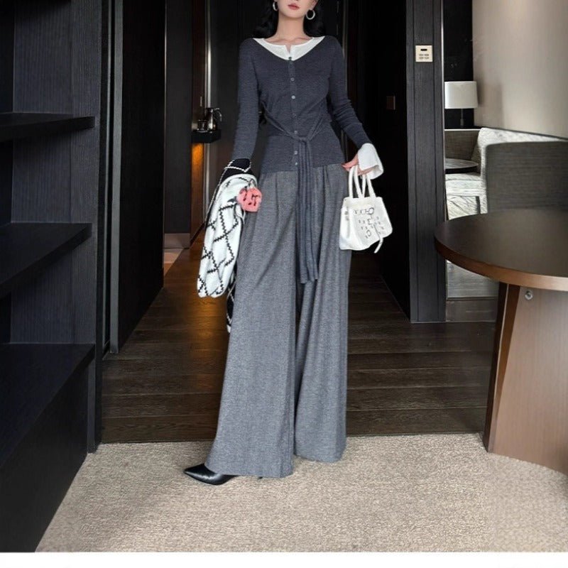 High Waist Wide Leg Trousers | Loose Fit Tailored Palazzo Pants(MS178)