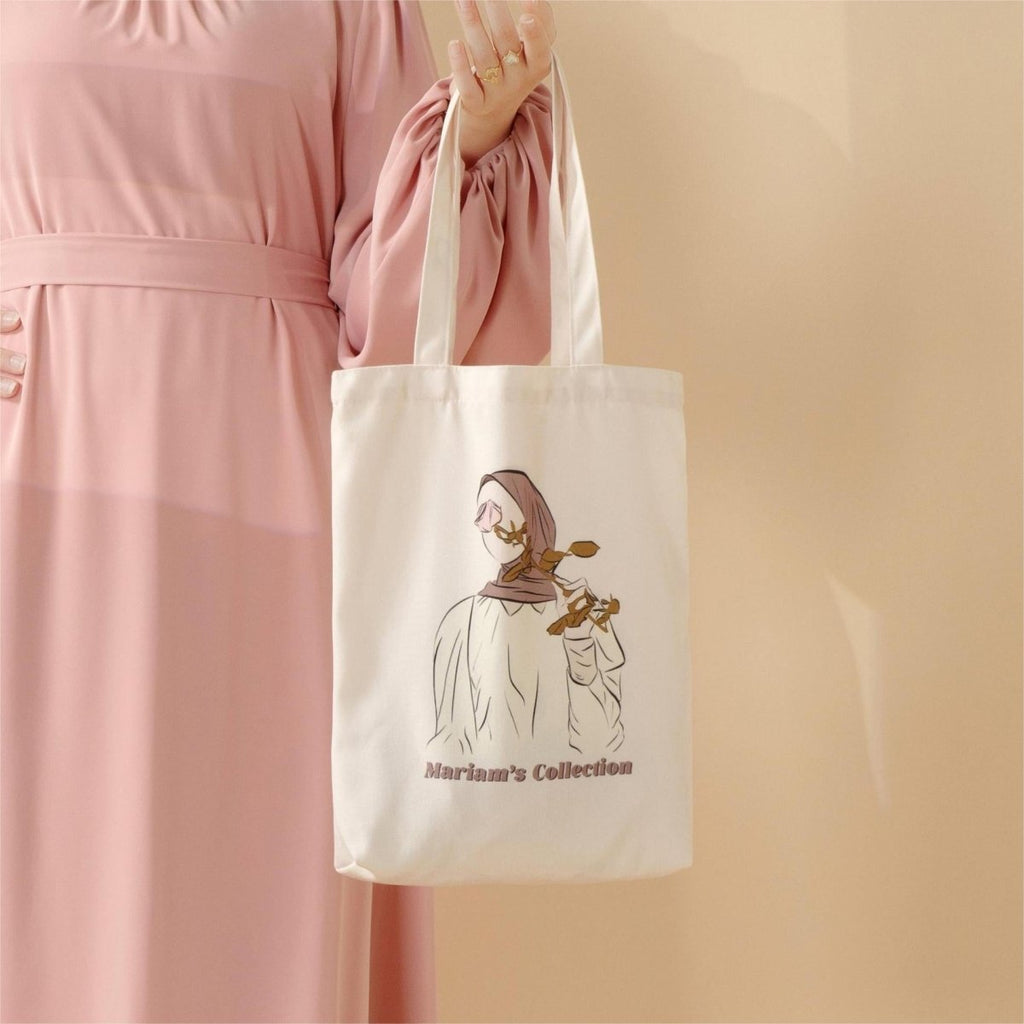 Hijabi Illustrated Canvas Tote Bag – Mariam’s Collection（MAC235）