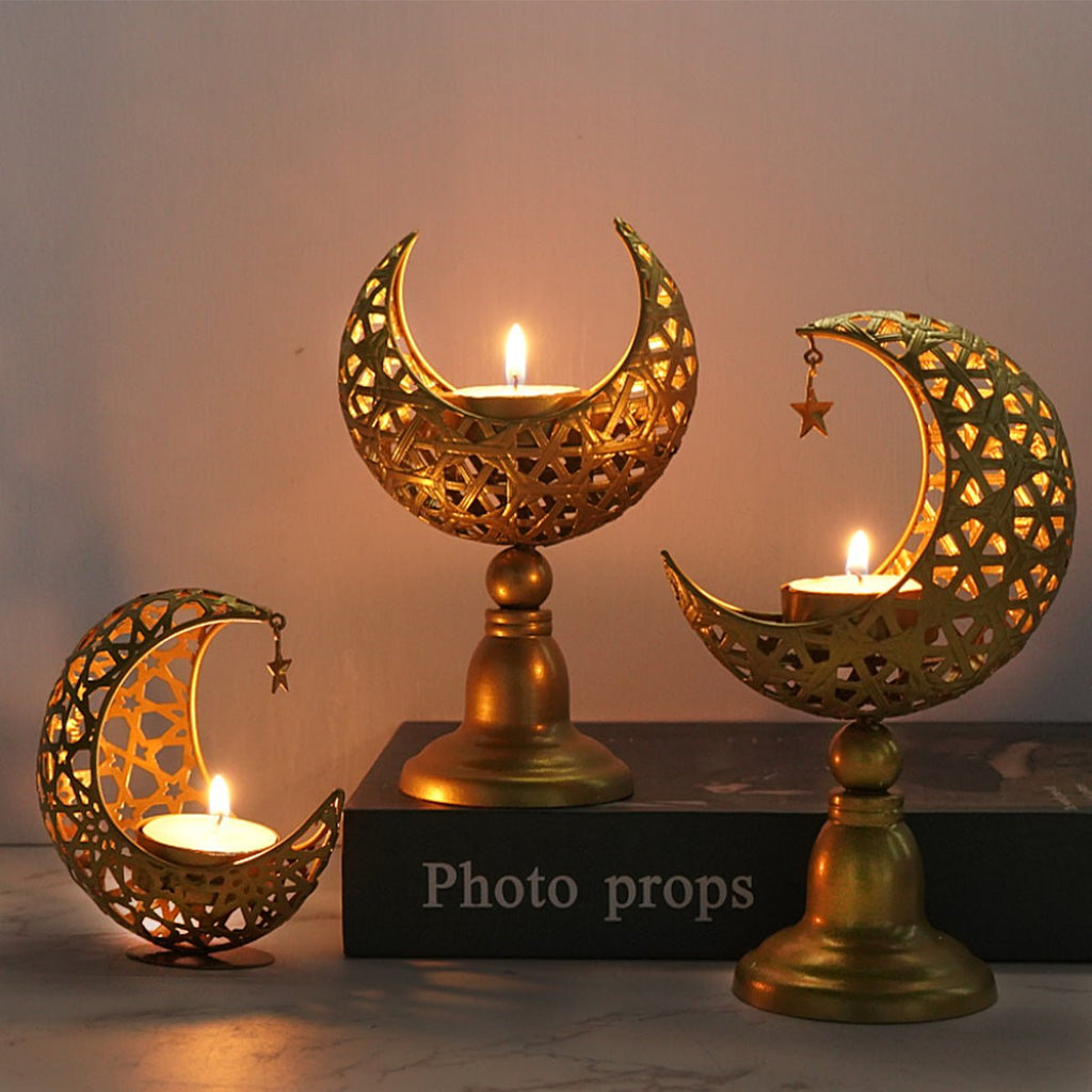 Hollow Moon Candle Holder – Iron Ramadan Decorative Accent (MAC379)