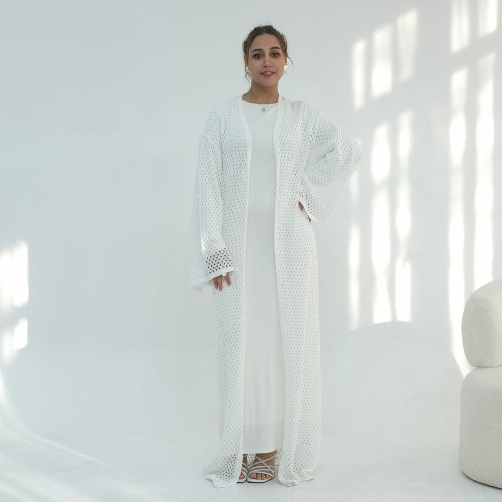 Hollow-Out Knit Open Abaya Cardigan with Waist Belt(MOA315)