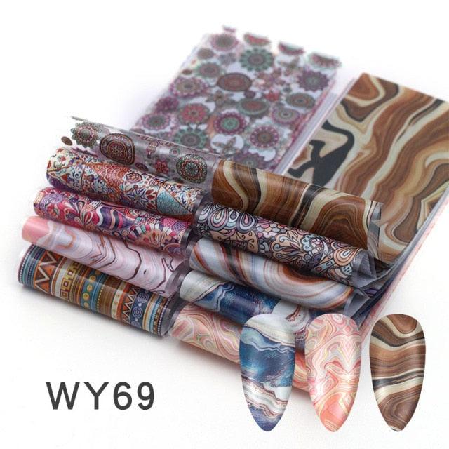 Holographic Nail Foil Transfer Set Sticker Decal Nail Art Foils Designer Marble Nail Decoration Sliders Wraps Manicure  Women Kids Girls Manicure Decoration Nail Art Supplies 3D Self-Adhesive Nail Decals Designer Nail Stickers for Acrylic Nails