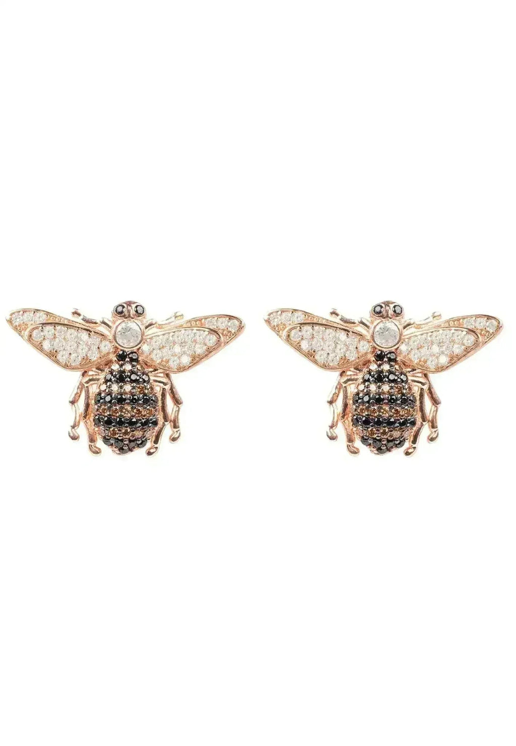 Rose Gold Bee Stud Earrings | Champagne Zirconia Insect Jewelry - Femstylo
