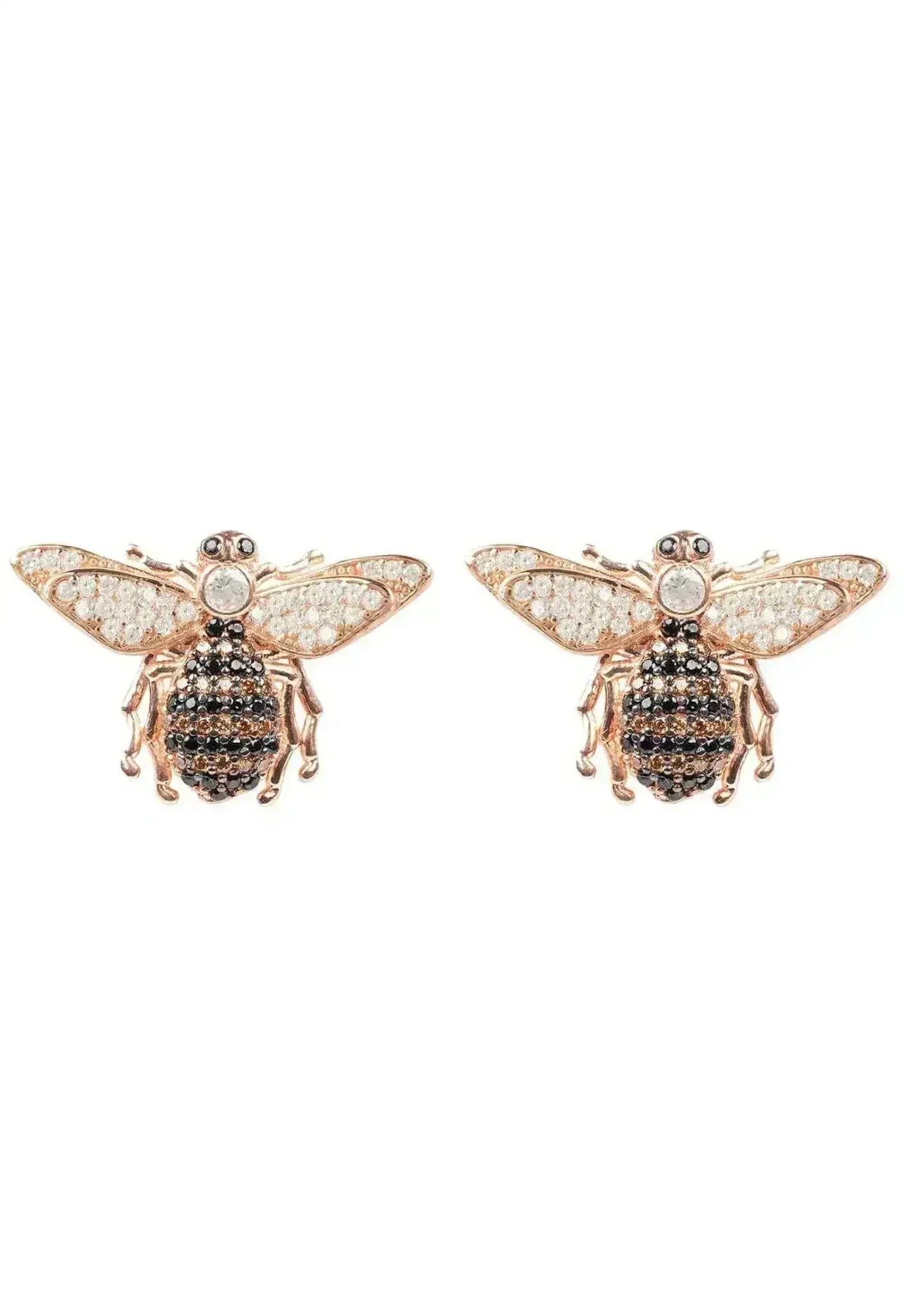 Rose Gold Bee Stud Earrings | Champagne Zirconia Insect Jewelry - Femstylo