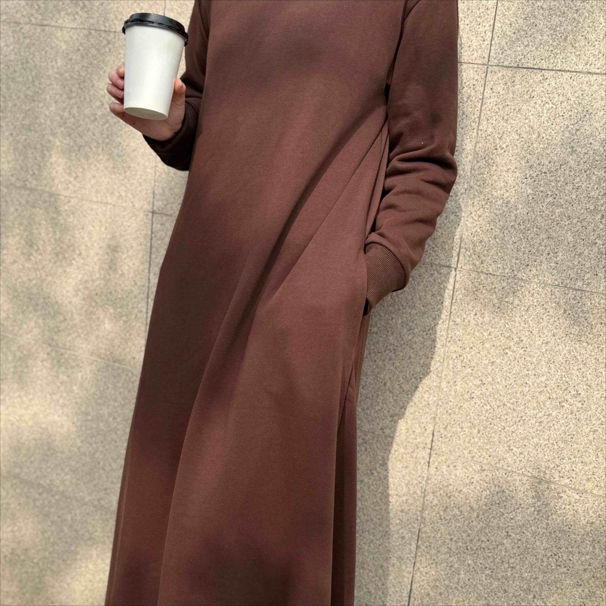French Terry Hoodie Abaya With Pockets  (MA340)