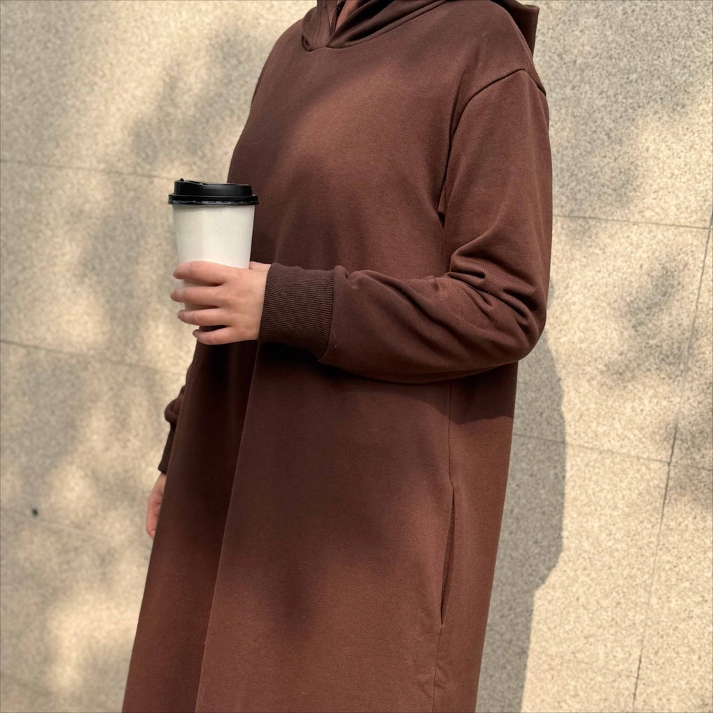French Terry Hoodie Abaya With Pockets  (MA340)