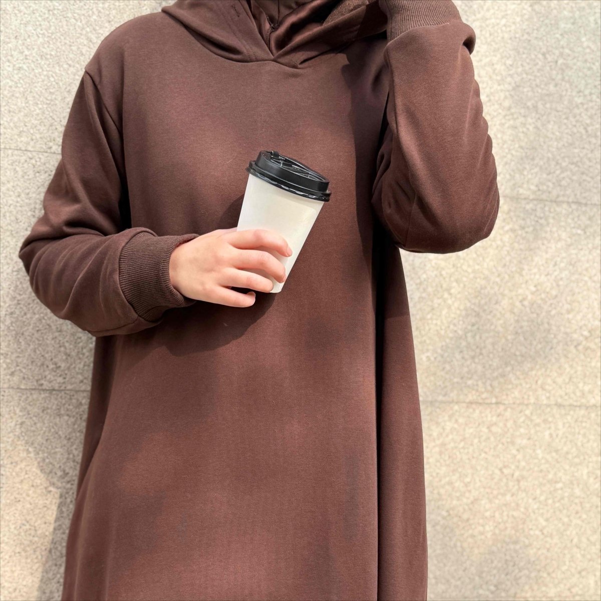 French Terry Hoodie Abaya With Pockets  (MA340)
