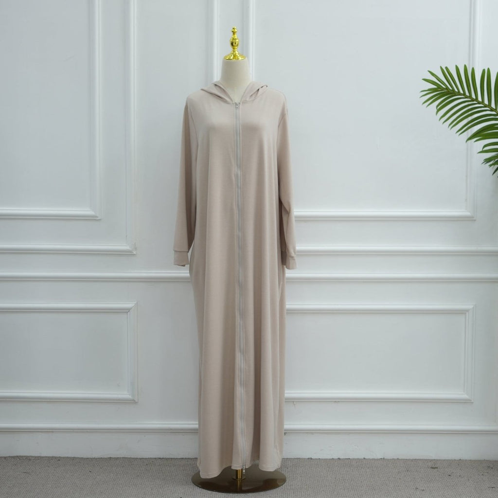 Hooded Zip-Front Abaya with Pockets (MA389)