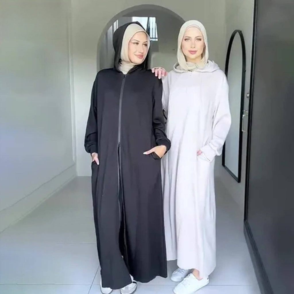 Hooded Zip-Front Abaya with Pockets (MA389)