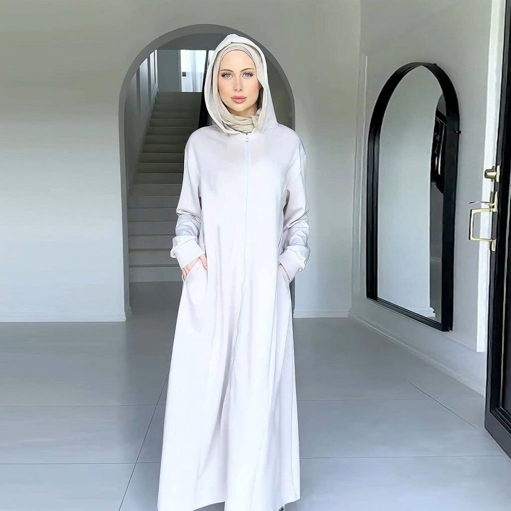 Hooded Zip-Front Abaya with Pockets (MA389)