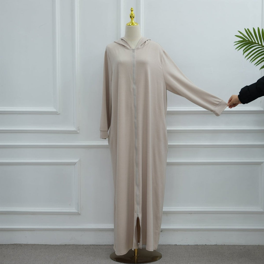 Hooded Zip-Front Abaya with Pockets (MA389)
