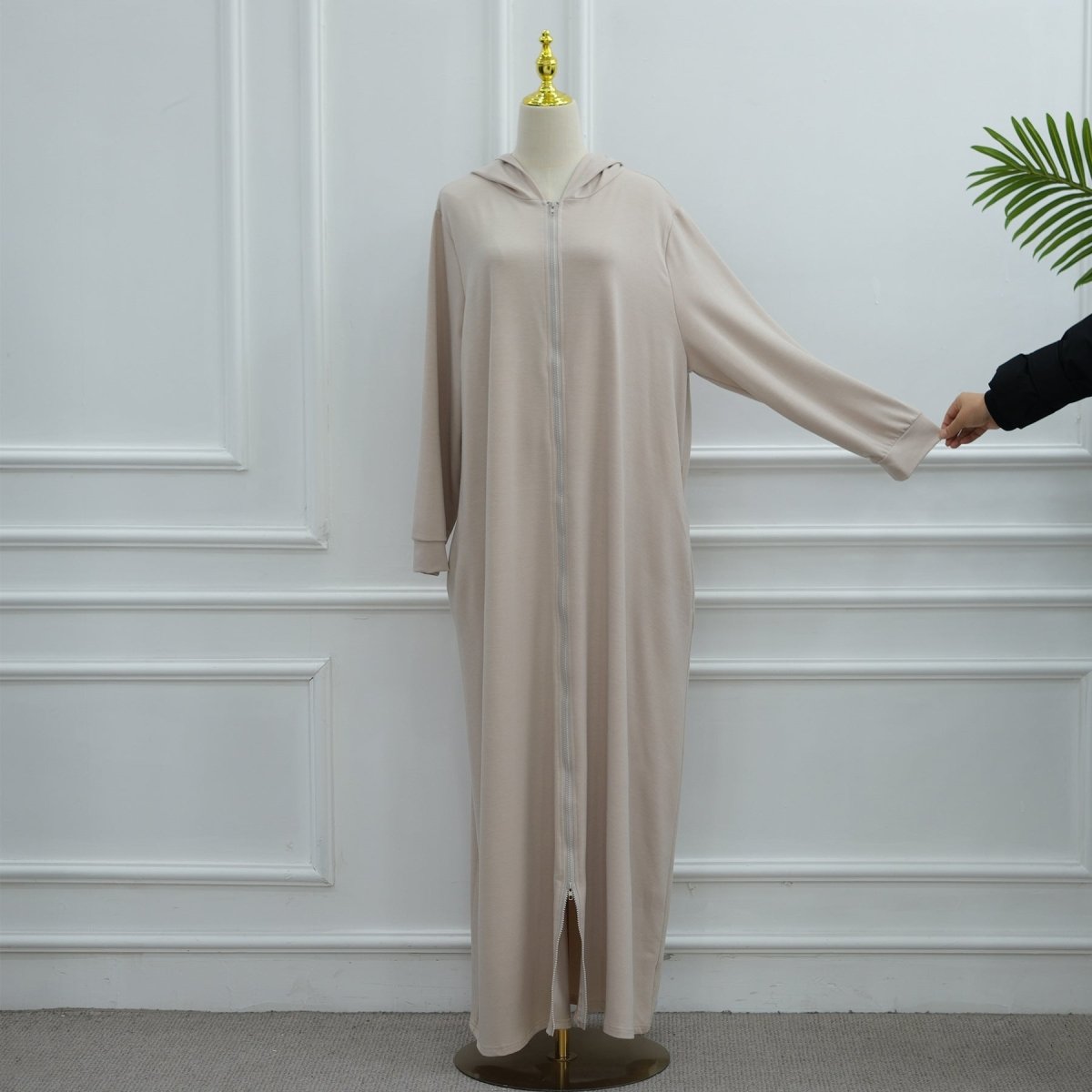 Hooded Zip-Front Abaya with Pockets (MA389)