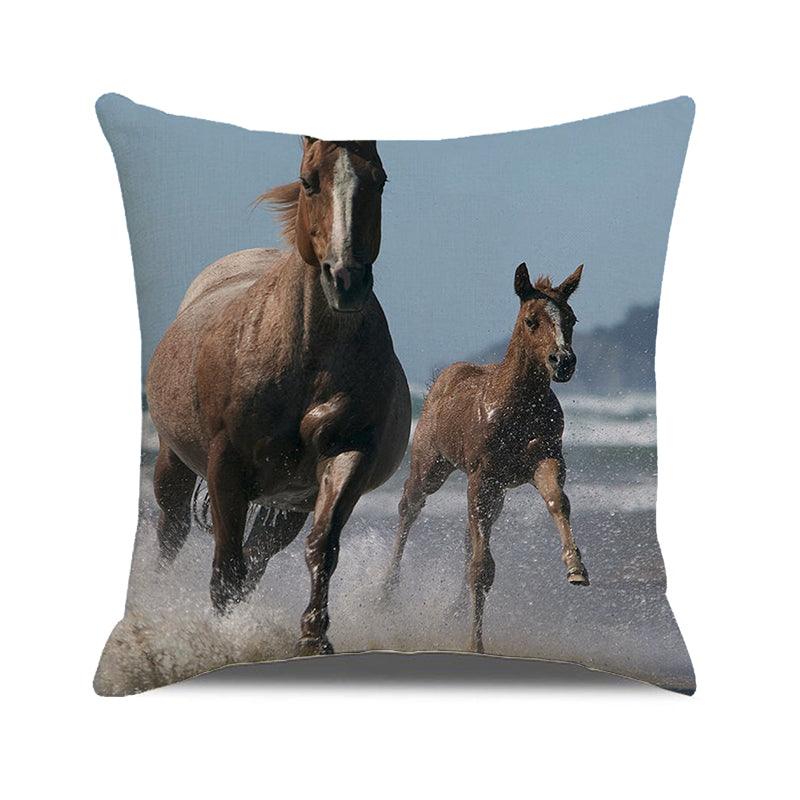 Horse Pattern Pillow Cover Running Horses Cotton Linen Square Cushion Cover Standard Pillowcase for Men Women Home Decorative Sofa Armchair Bedroom Livingroom Farmhouse 45x45CM