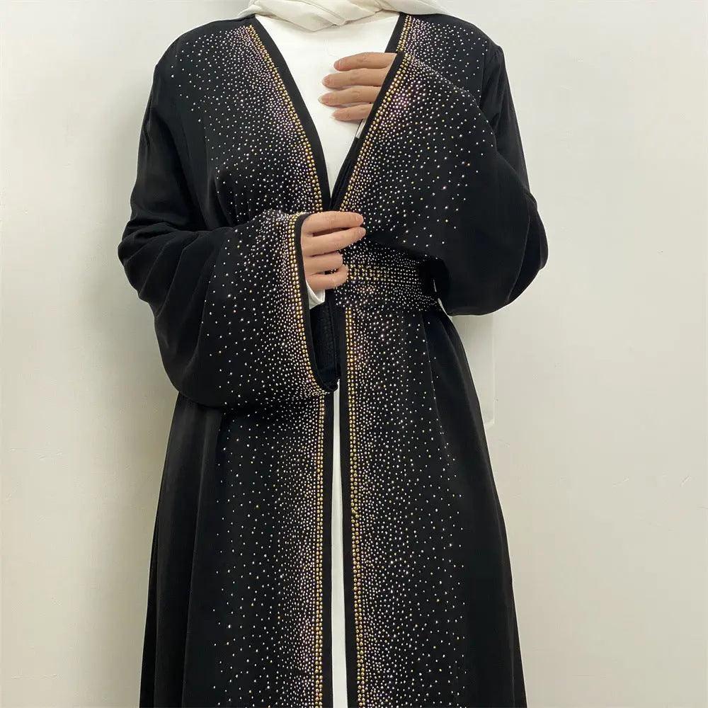 Rhinestones Open Abaya With Side Pockets (MOA046)