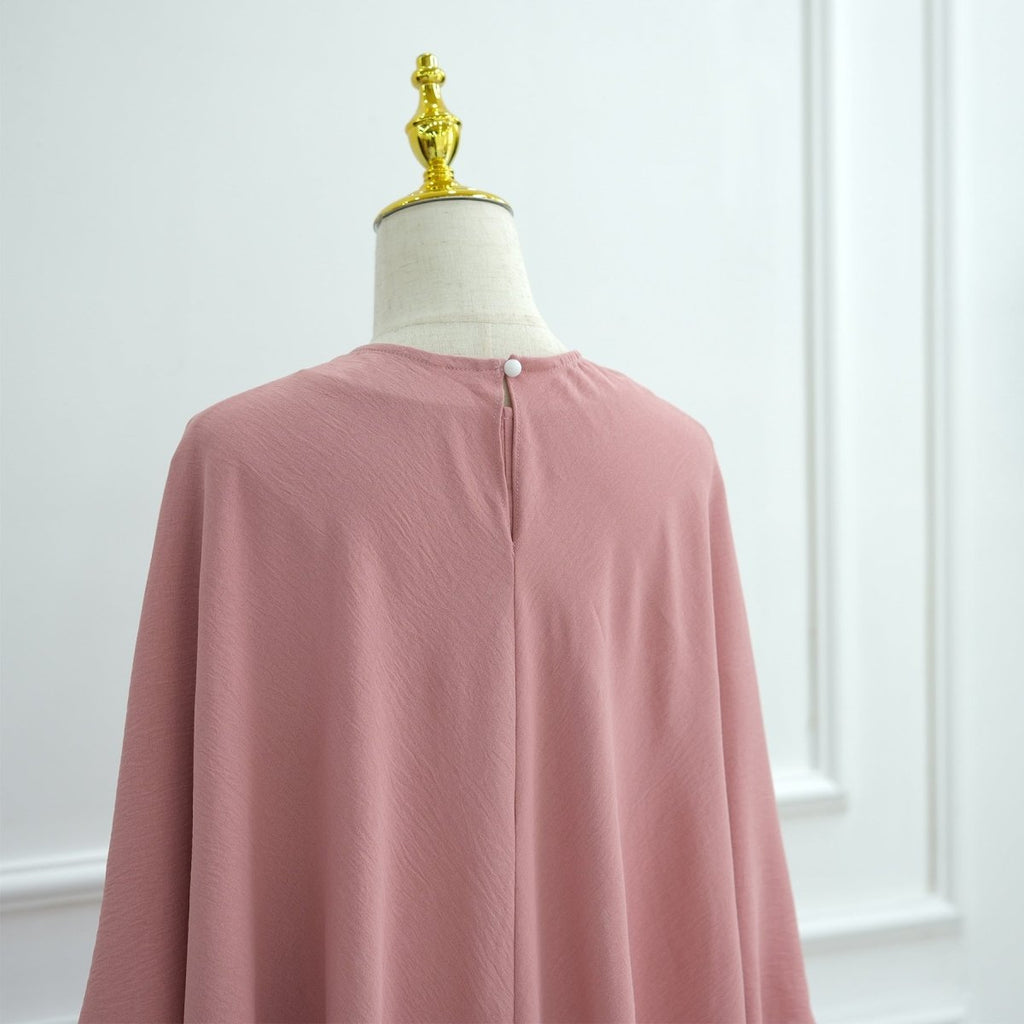 Ice Silk Crinkle Cape Set | 3-Piece Solid Color Abaya with Inner Dress & Belt(MA304)