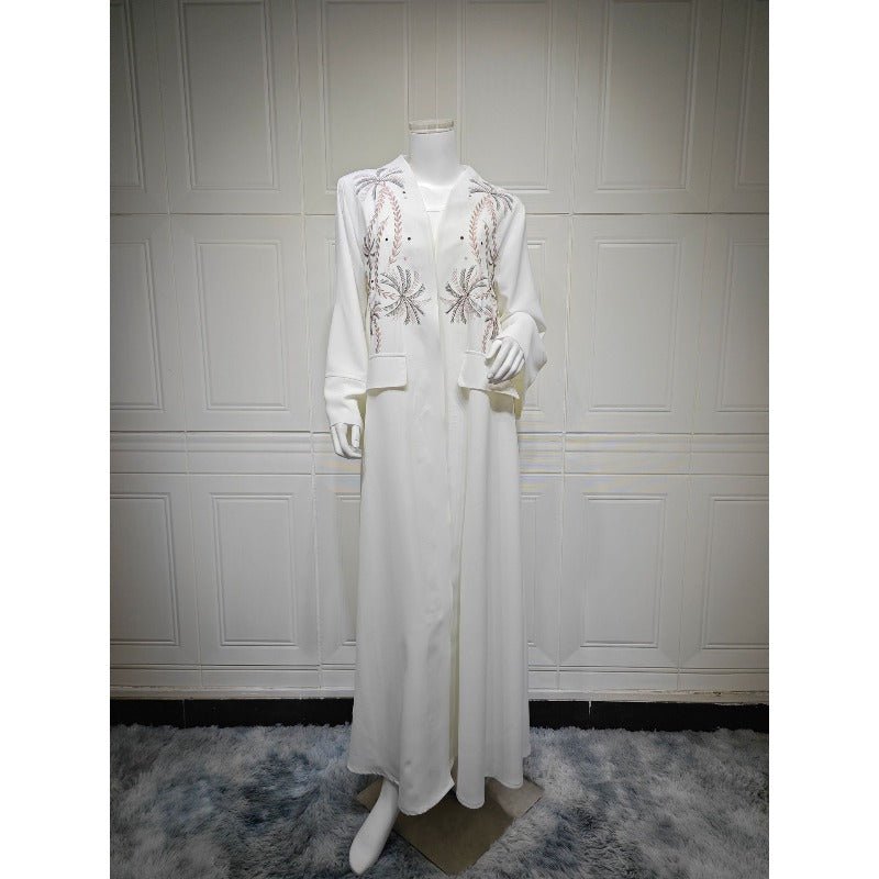 Ice Silk Crinkle Fabric  Embroidered V-Neck Abaya(MOA234)