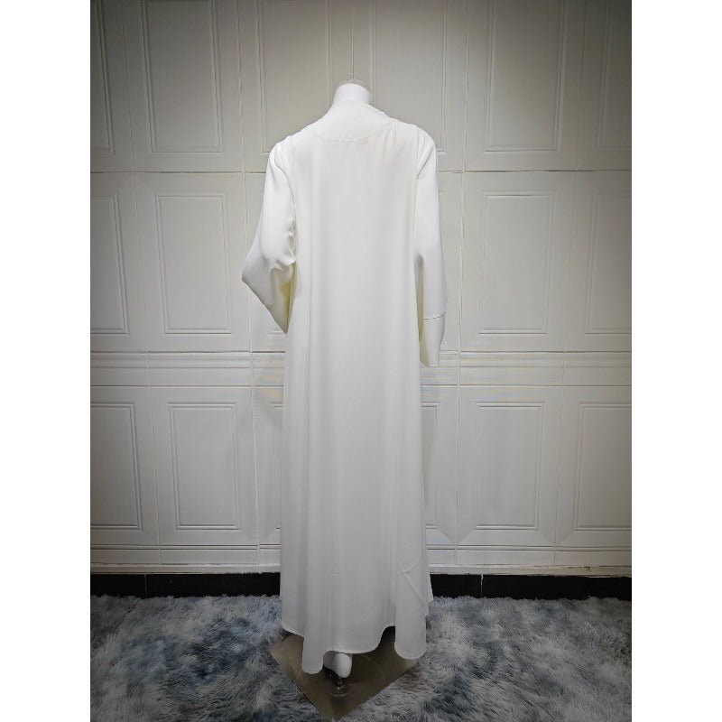 Ice Silk Crinkle Fabric  Embroidered V-Neck Abaya(MOA234)