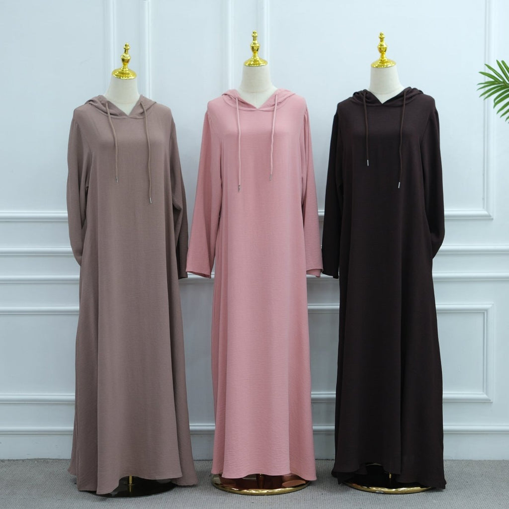 Ice Silk Crinkle Hooded Dress with Pockets(MA393)