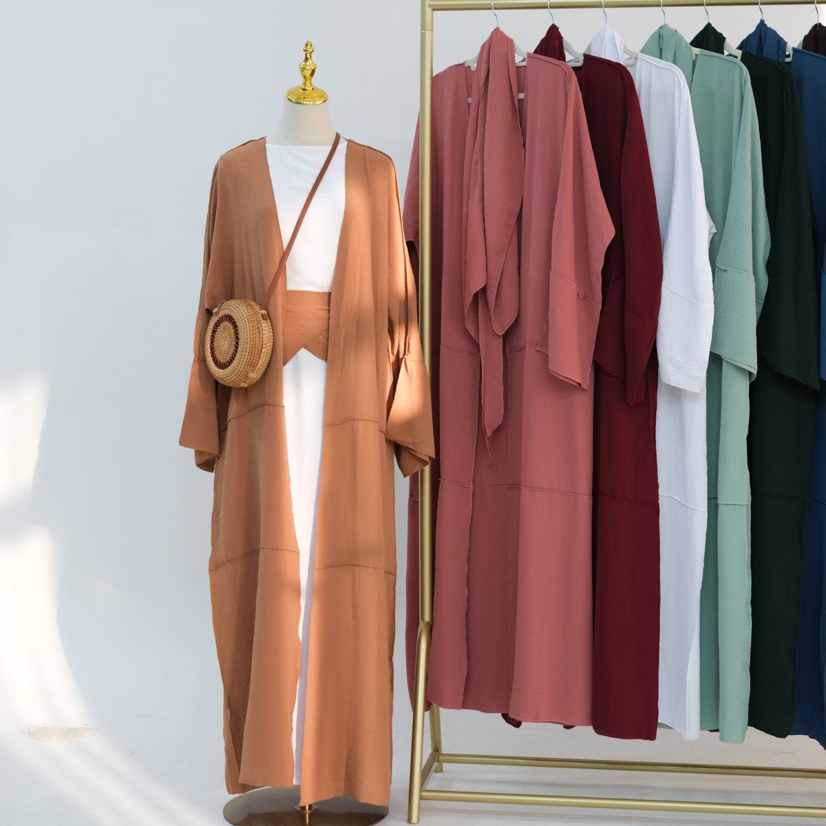 Ice Silk Crinkle Open Abaya with Wide Belt(MOA283)