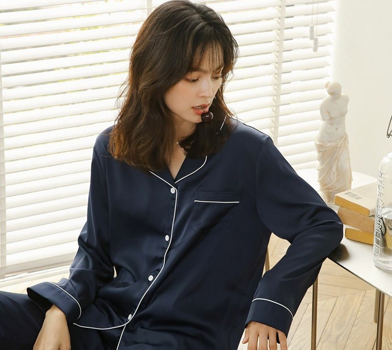 Ice Silk Women's Long Sleeve Pajama Soft & Comfortable Two-Piece Set(MS084)