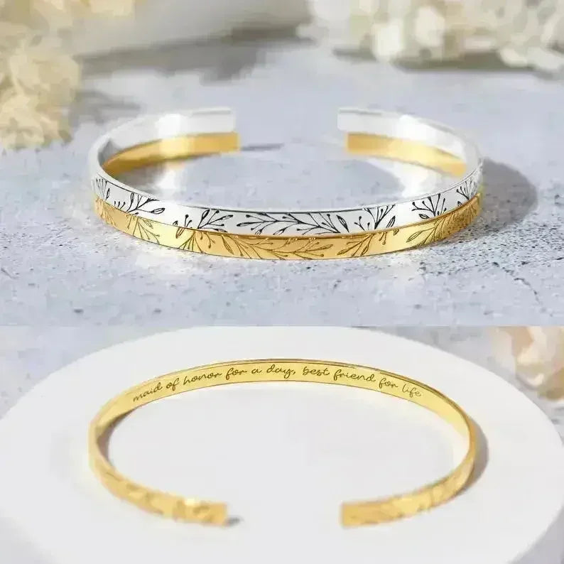 Custom Engraved Bridesmaid Bracelet – Personalized Sterling Silver Cuff