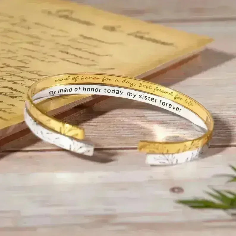 Custom Engraved Bridesmaid Bracelet – Personalized Sterling Silver Cuff